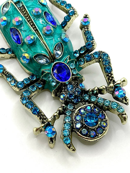 Michelle Blue Embellished Beetle Brooch