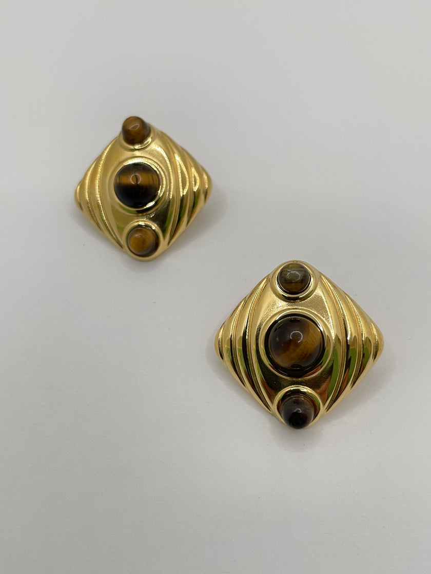 Mandisa Vintage Gold & Brown Tiger Earrings