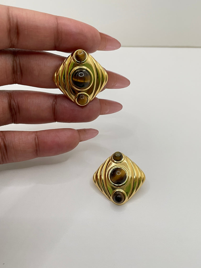 Mandisa Vintage Gold & Brown Tiger Earrings
