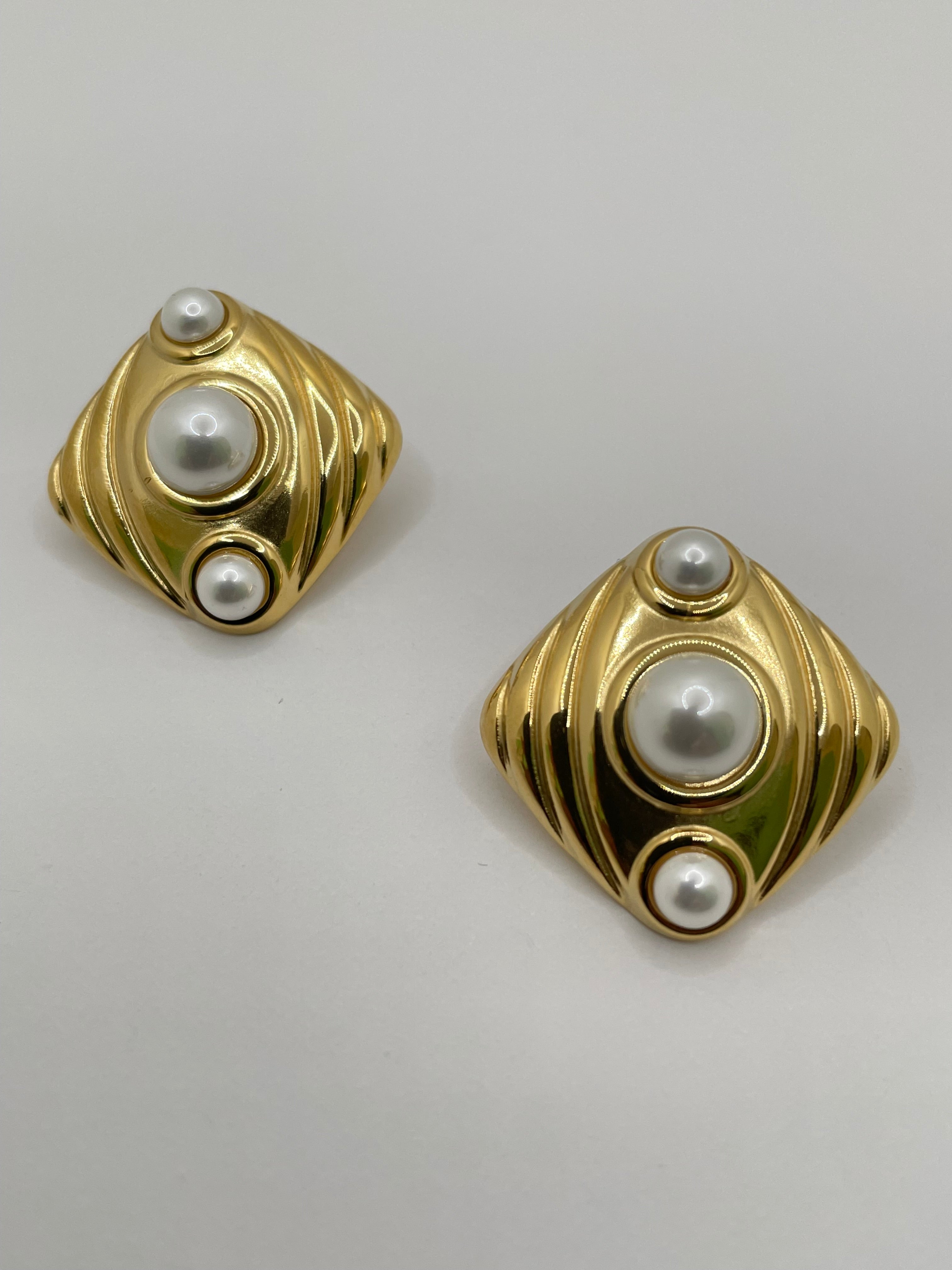 Mandisa Vintage Gold & Cream Tiger Eye Earrings