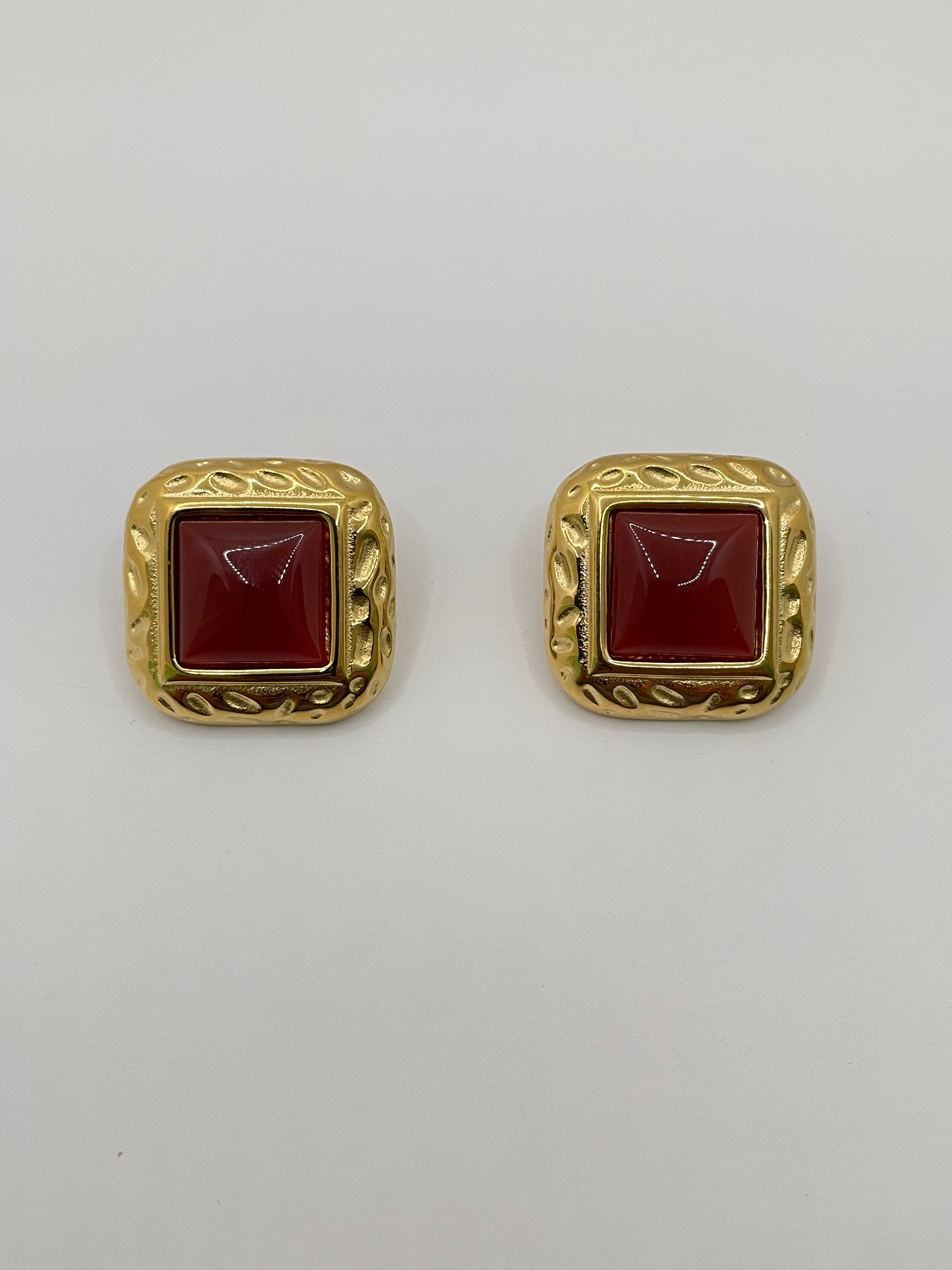 Nompilo Vintage Gold & Burgundy Stud Earrings