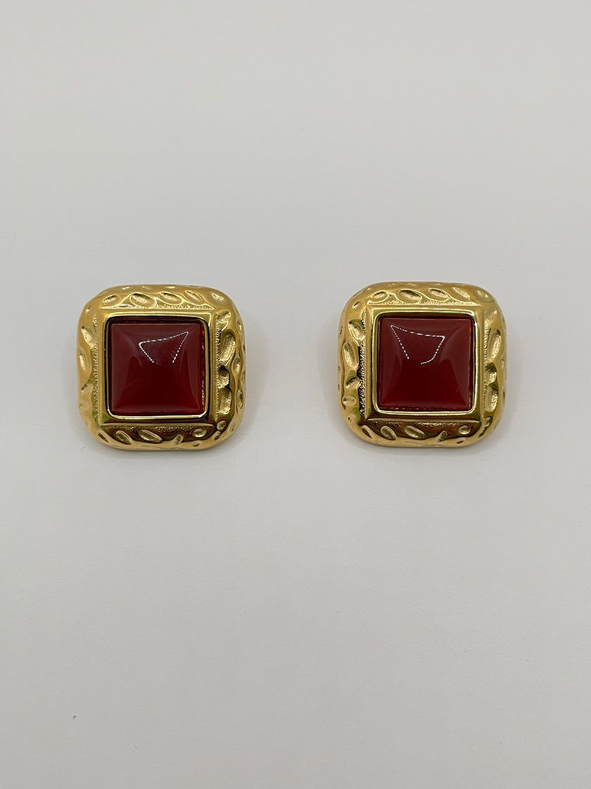 Nompilo Vintage Gold & Burgundy Stud Earrings