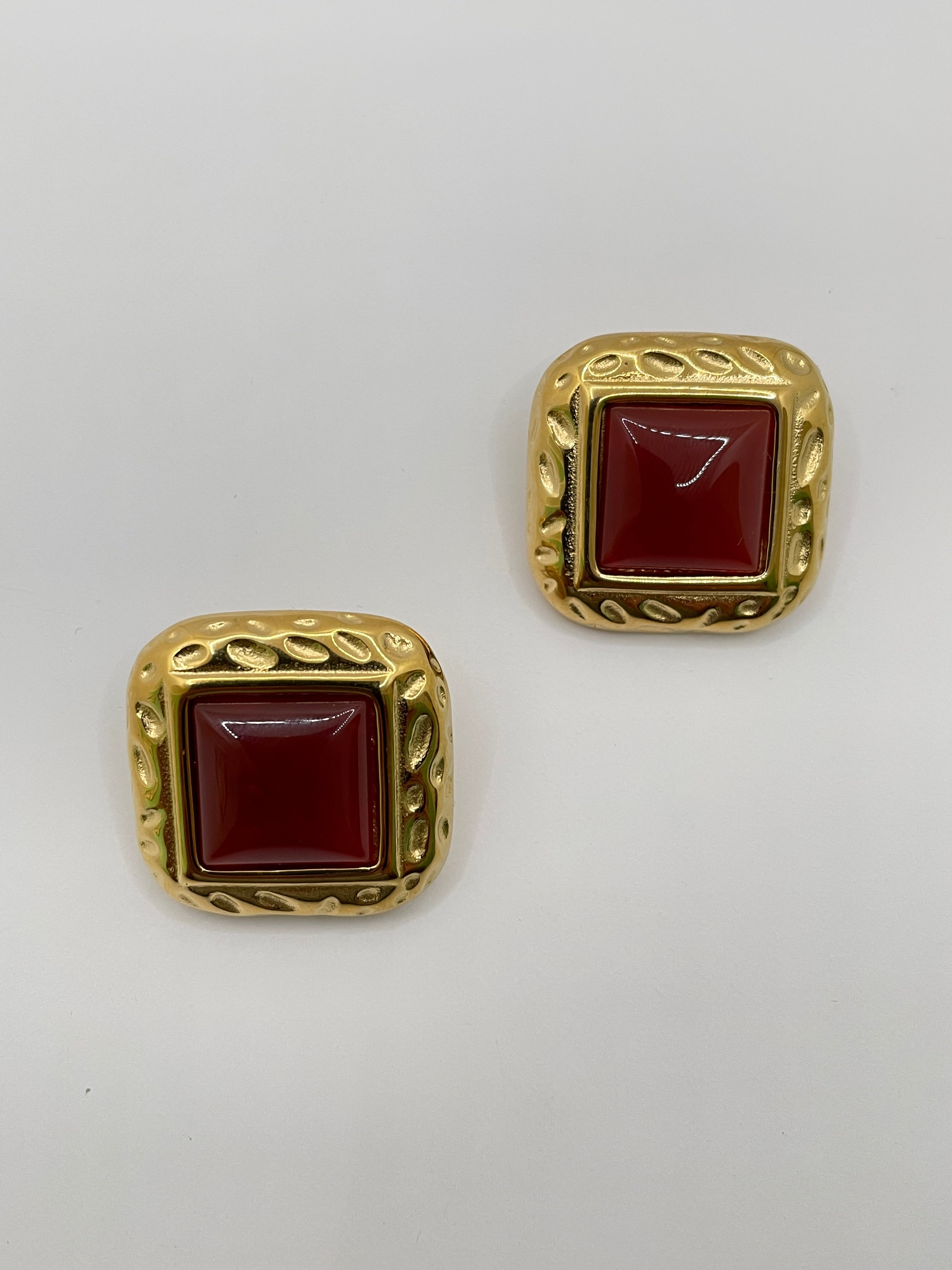Nompilo Vintage Gold & Burgundy Stud Earrings