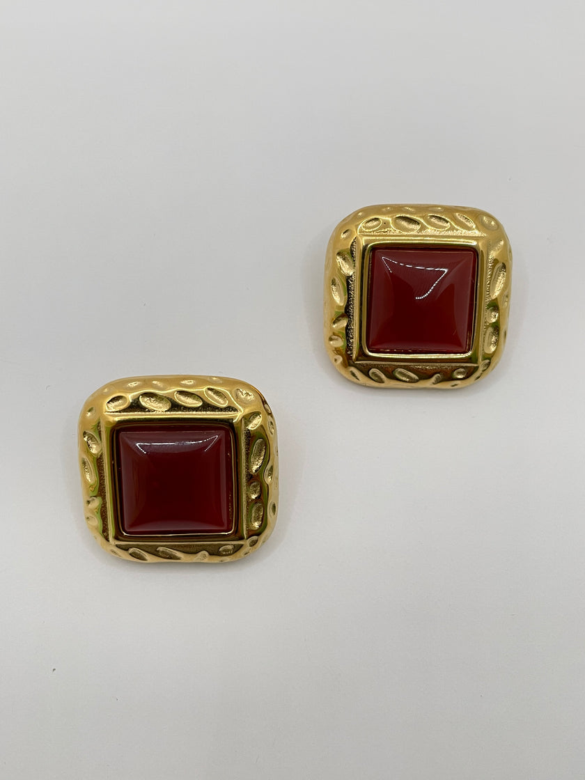 Nompilo Vintage Gold & Burgundy Stud Earrings