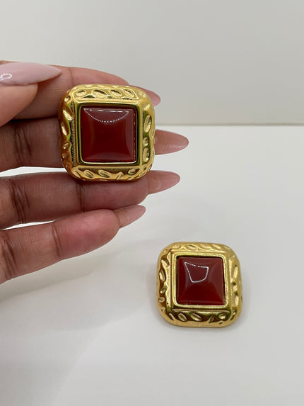 Nompilo Vintage Gold & Burgundy Stud Earrings