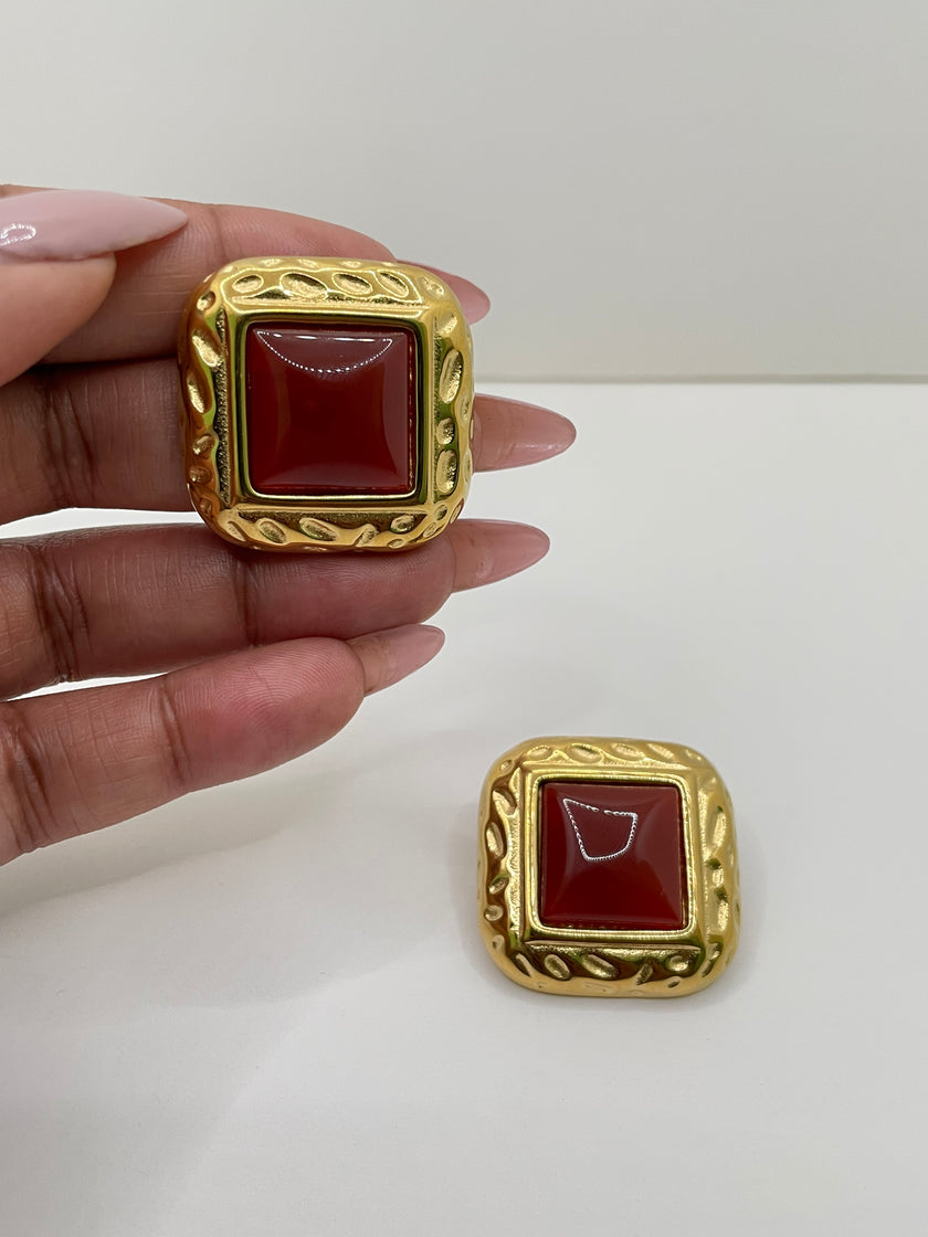 Nompilo Vintage Gold & Burgundy Stud Earrings