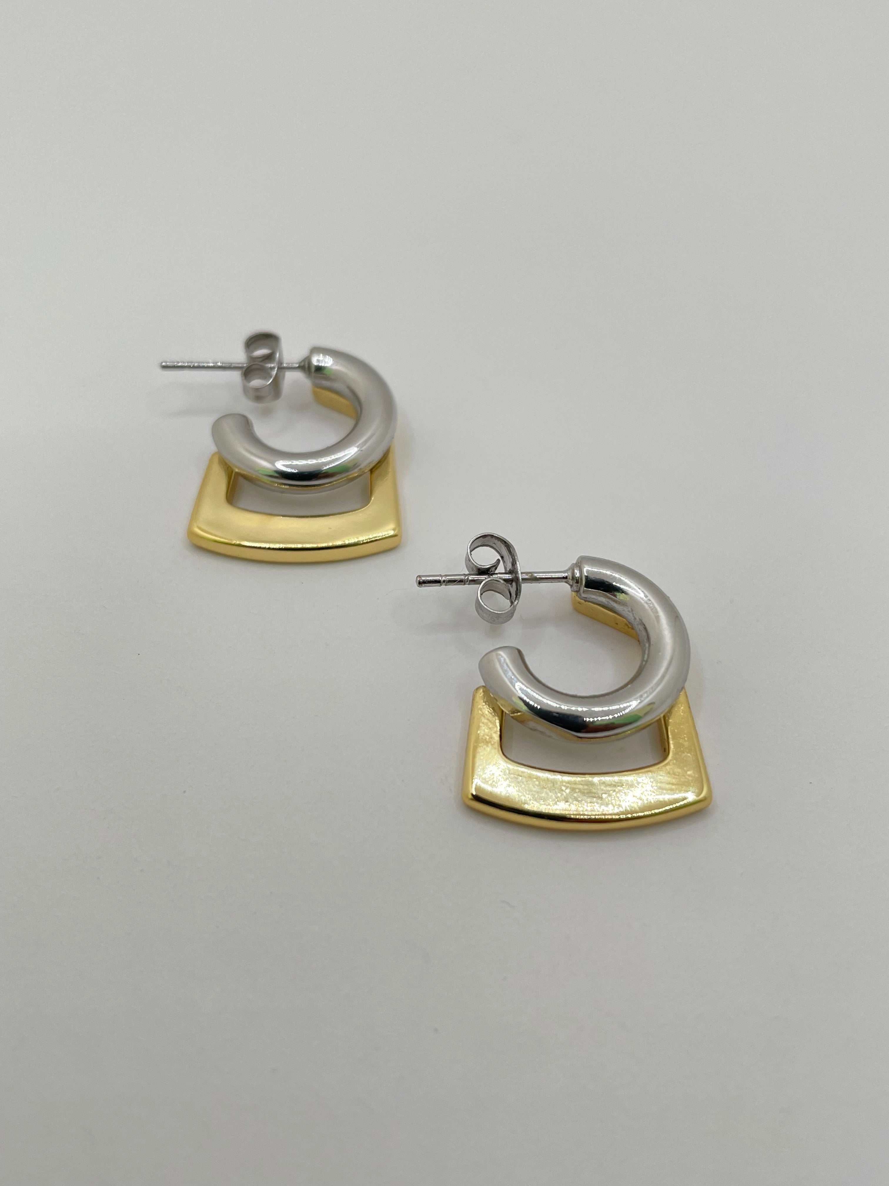TC Mixed Metal Double Stacked Hoop Earrings