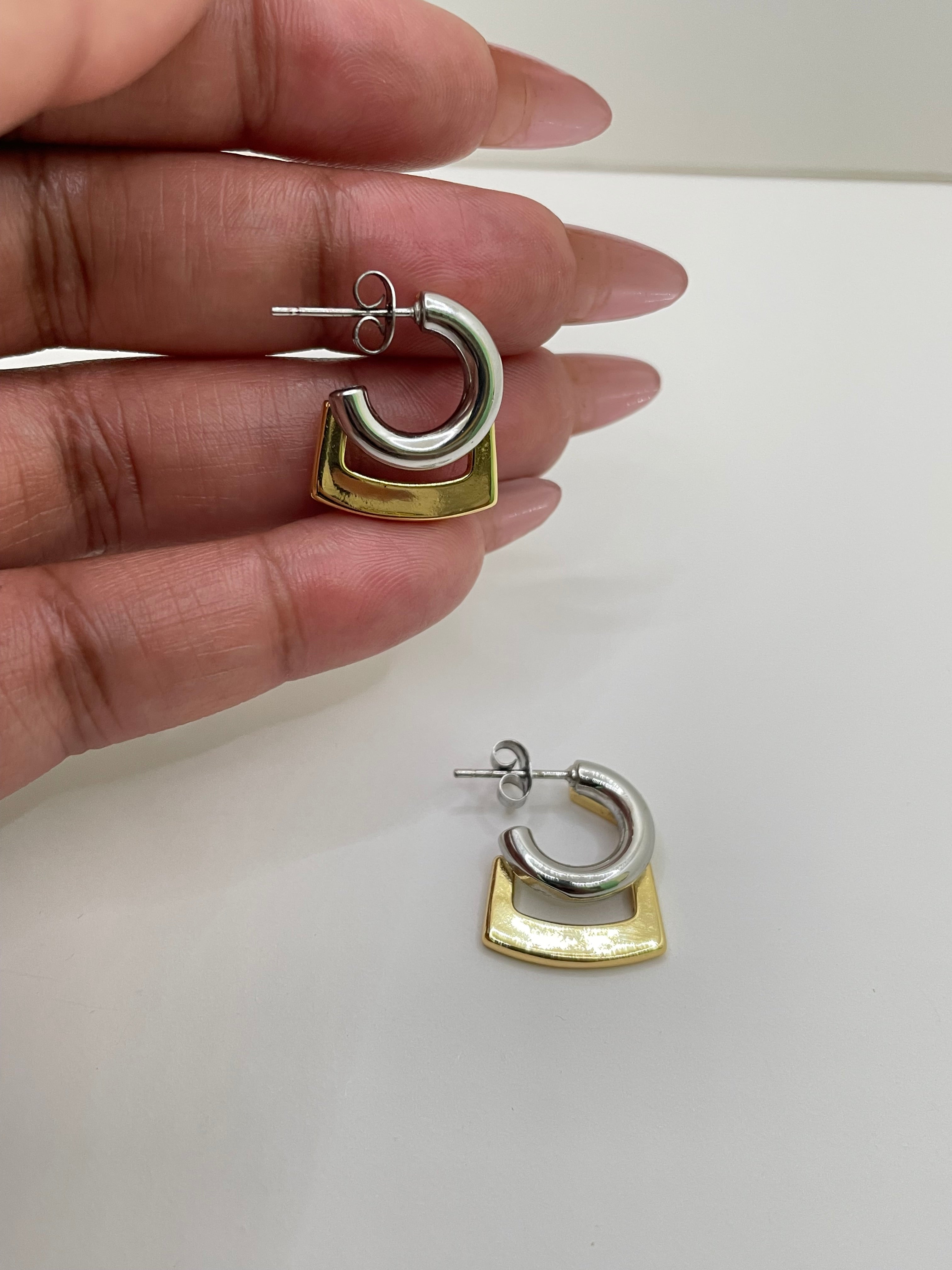 TC Mixed Metal Double Stacked Hoop Earrings