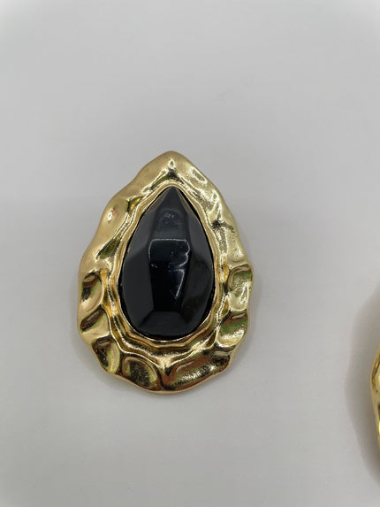 Bakang Vintage Black & Gold Teardrop Earrings