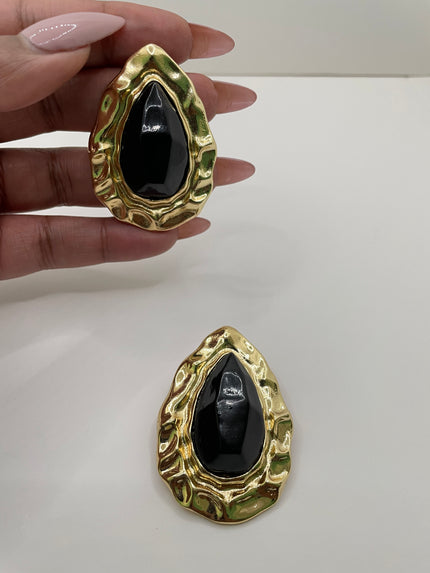 Bakang Vintage Black & Gold Teardrop Earrings