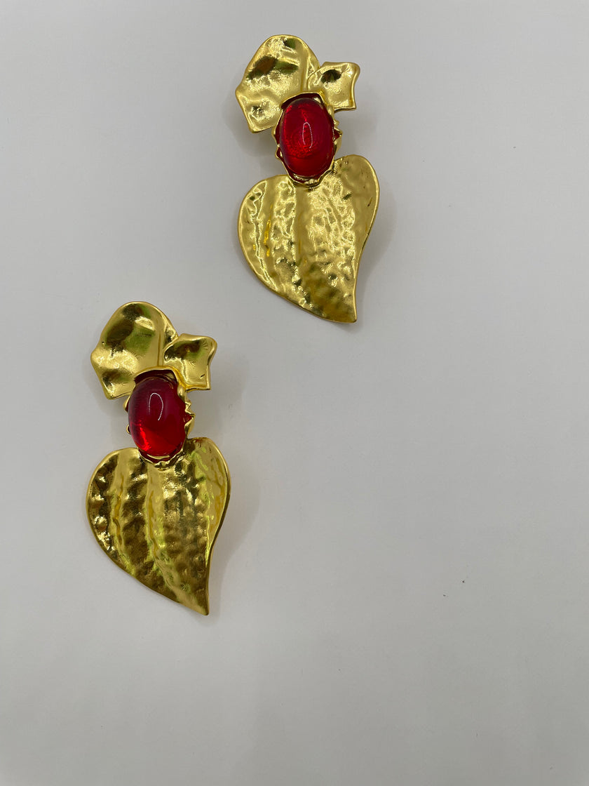 Lamiez Statement Red Gem Oversized Petal Earrings