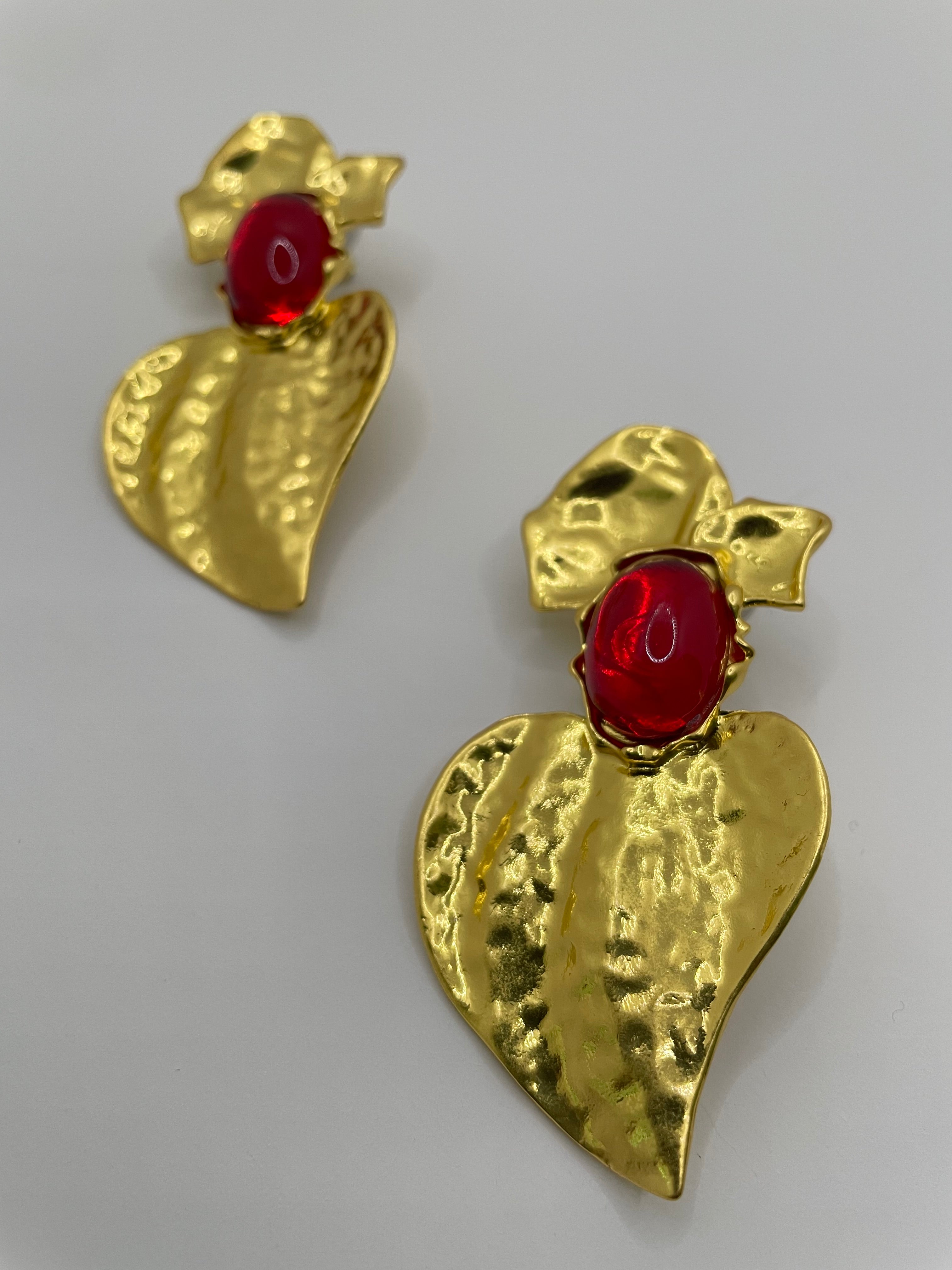 Lamiez Statement Red Gem Oversized Petal Earrings