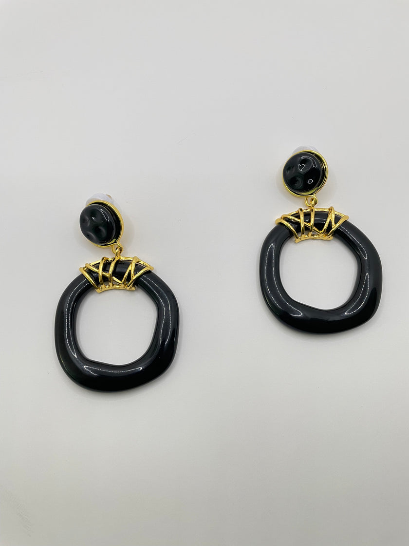 Lerato Gold & Black Circular Dangle Earrings