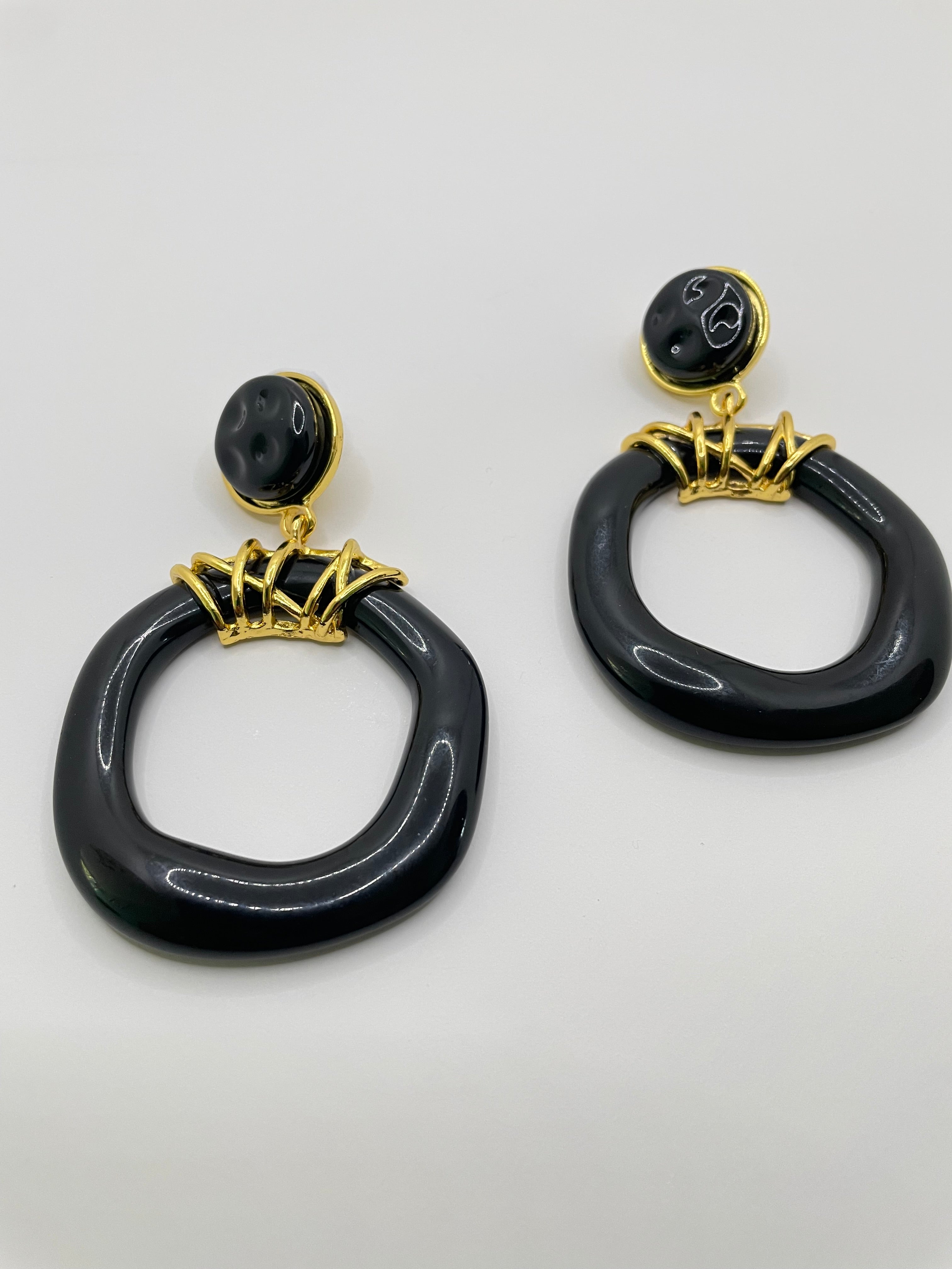 Lerato Gold & Black Circular Dangle Earrings
