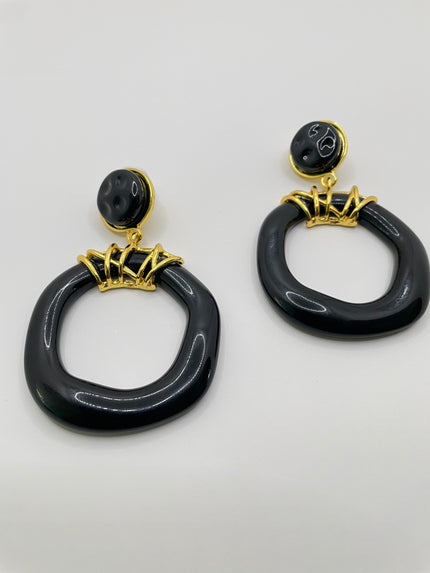 Lerato Gold & Black Circular Dangle Earrings