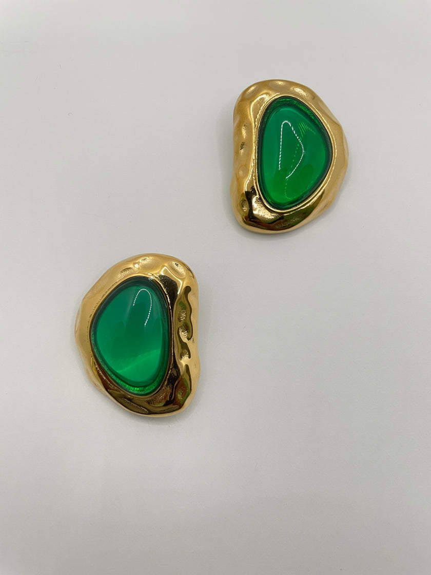 Katlego Statement Gold & Green Geometric Earrings