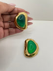 Katlego Statement Gold & Green Geometric Earrings