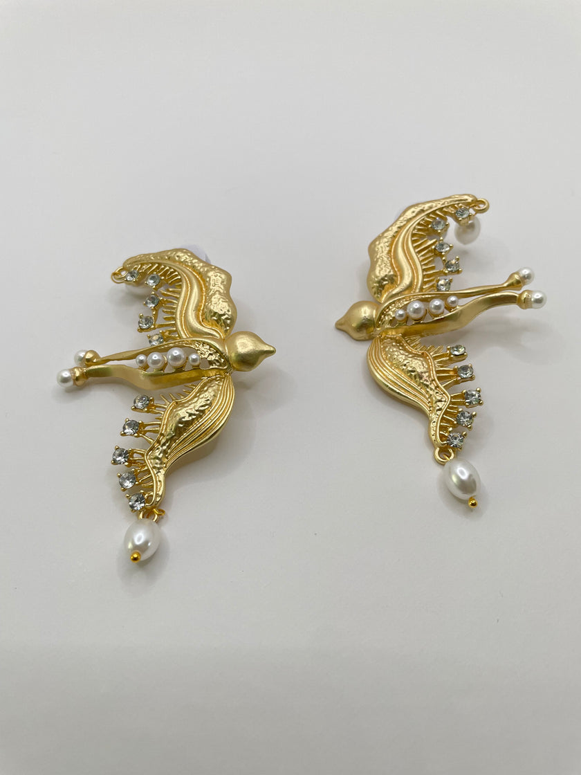Philile Gold & Pearl Dove Textured Earrings