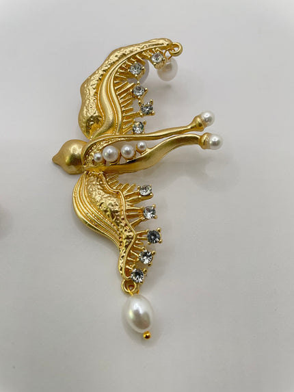 Philile Gold & Pearl Dove Textured Earrings