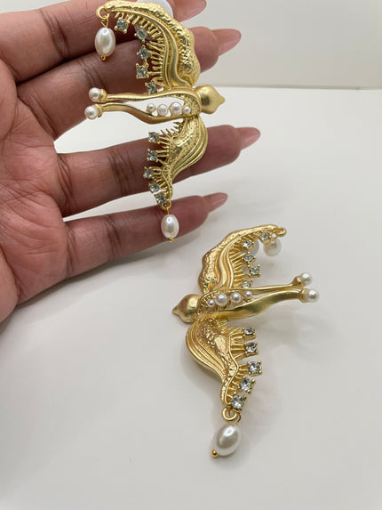 Philile Gold & Pearl Dove Textured Earrings