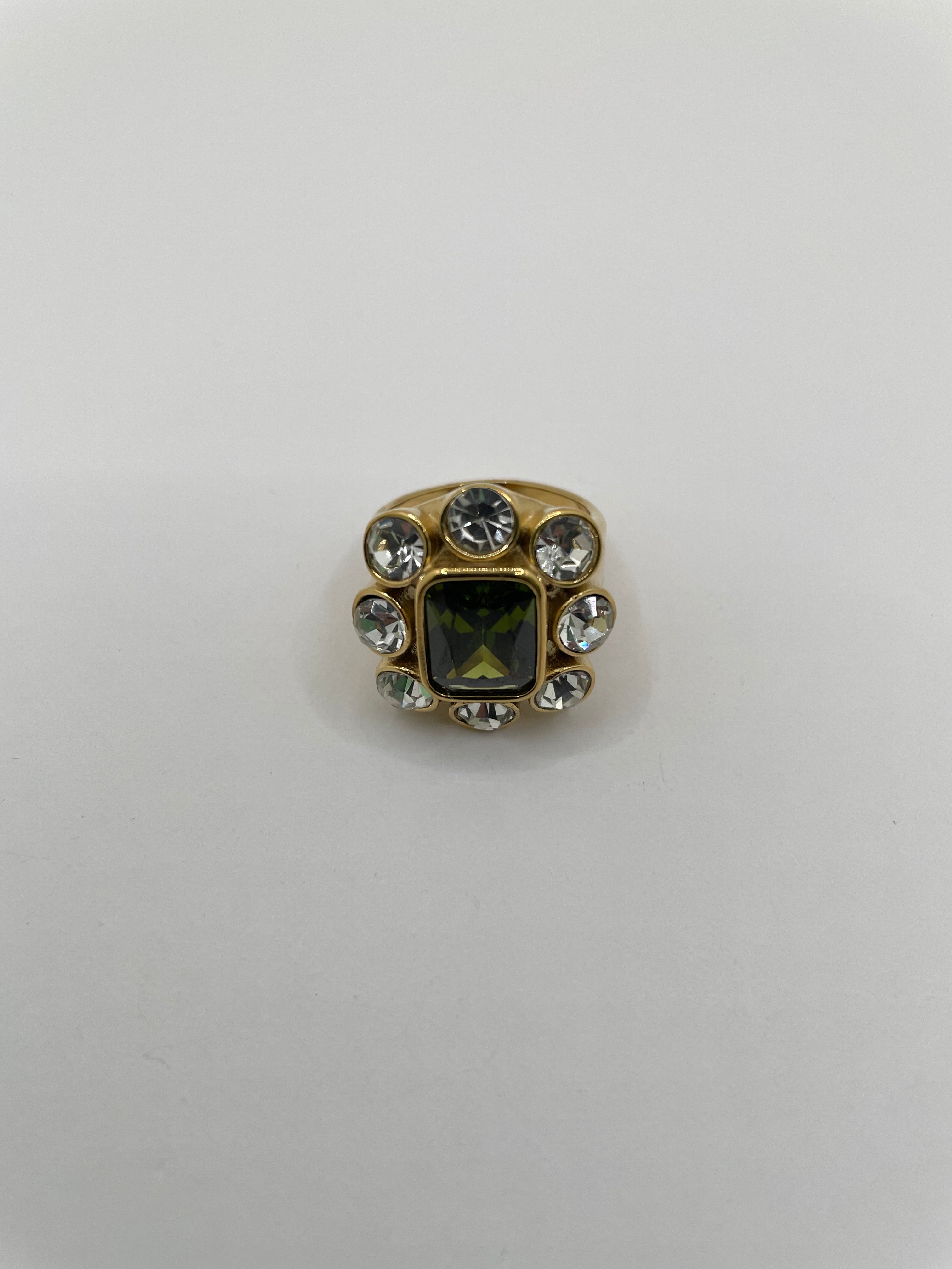 Egnetia Gold & Green Embellished Cocktail Ring