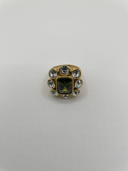 Egnetia Gold & Green Embellished Cocktail Ring