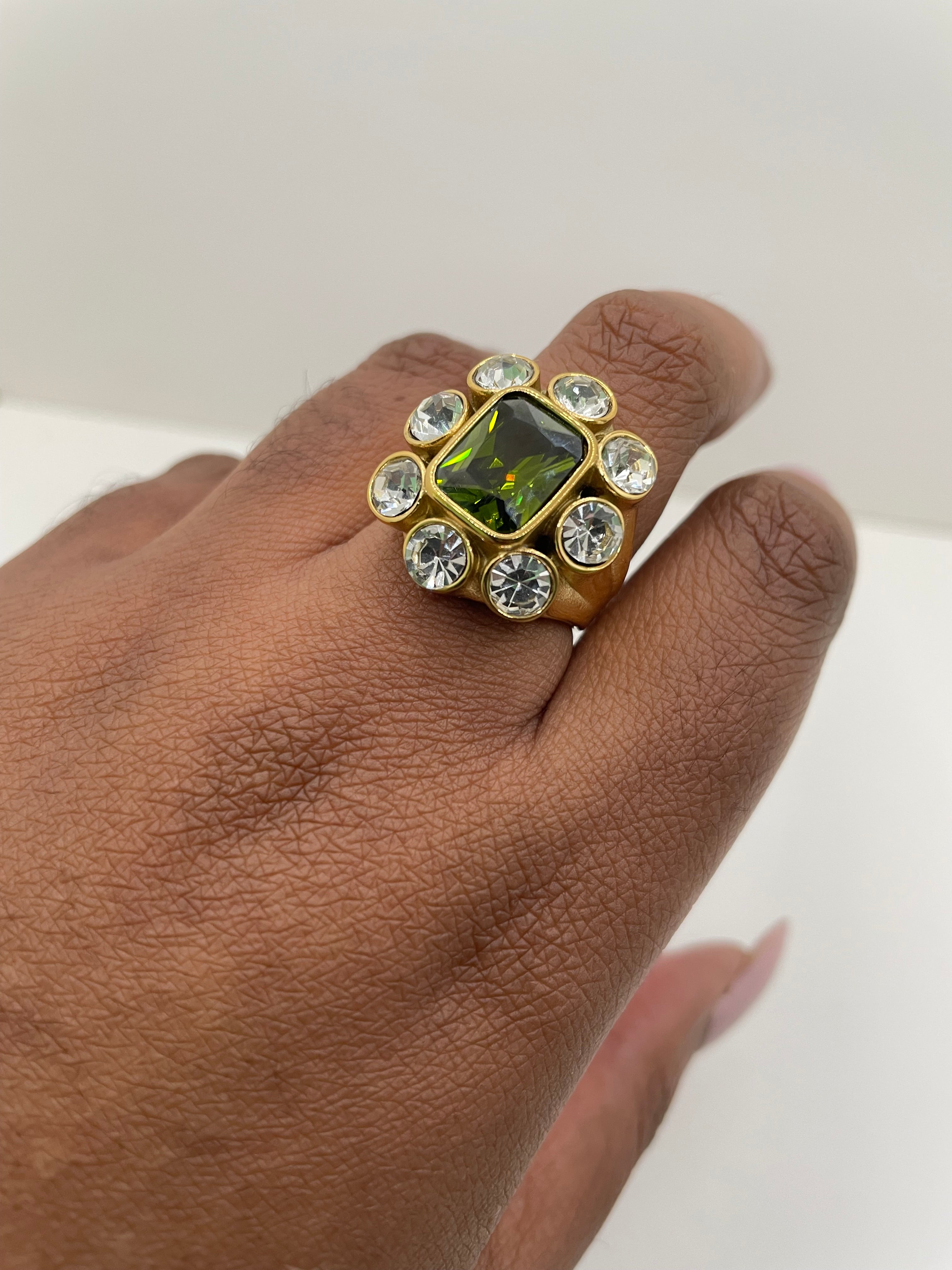 Egnetia Gold & Green Embellished Cocktail Ring