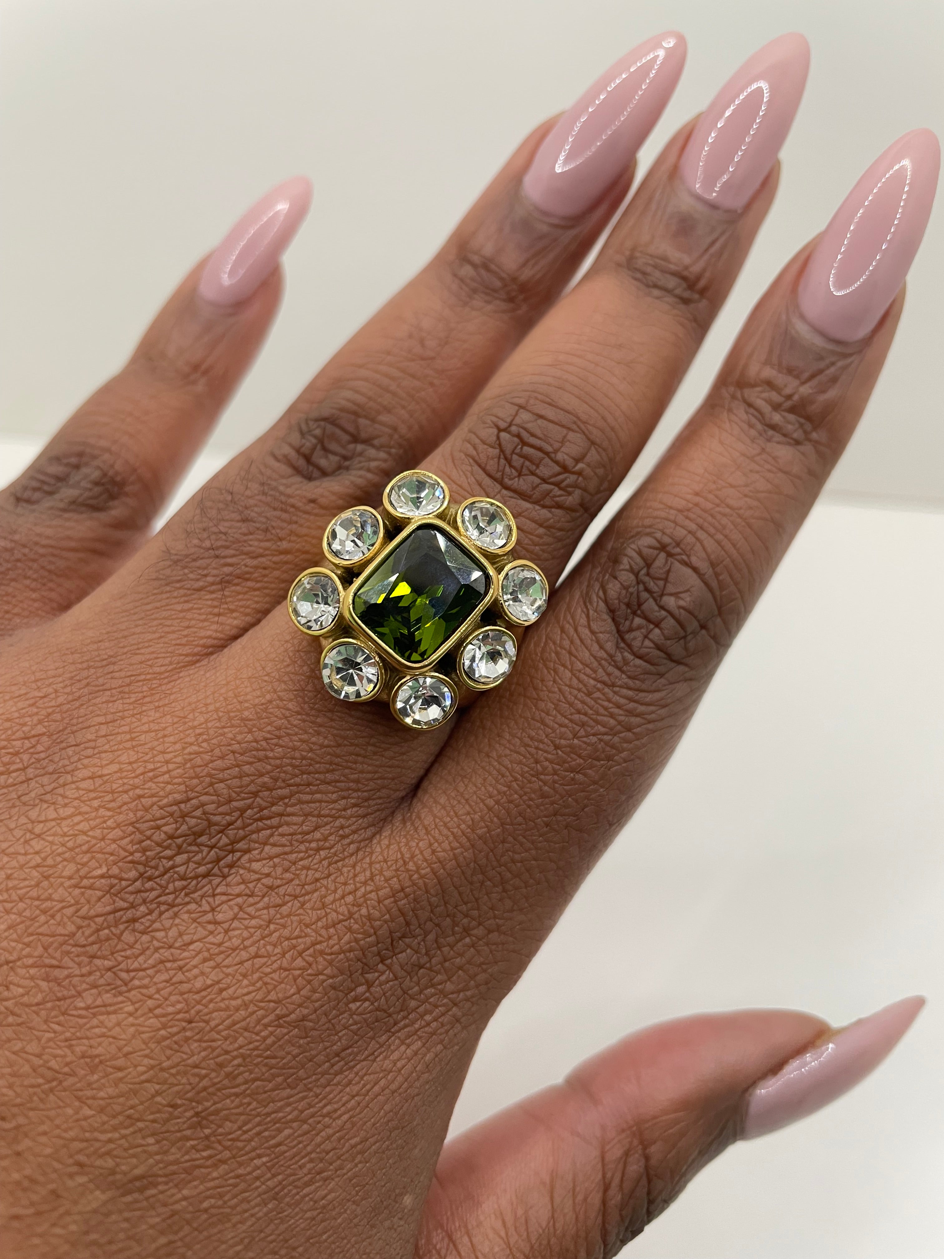 Egnetia Gold & Green Embellished Cocktail Ring