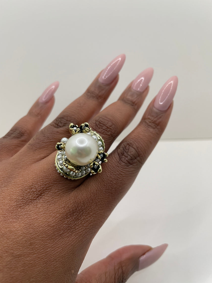 Lazola Oversized Pearl & Embellished Cocktail Ring