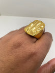 Bee Hammered Block Solid Gold Ring