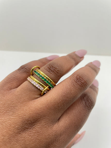 Annabell Green & Pink Embellished Ring Set