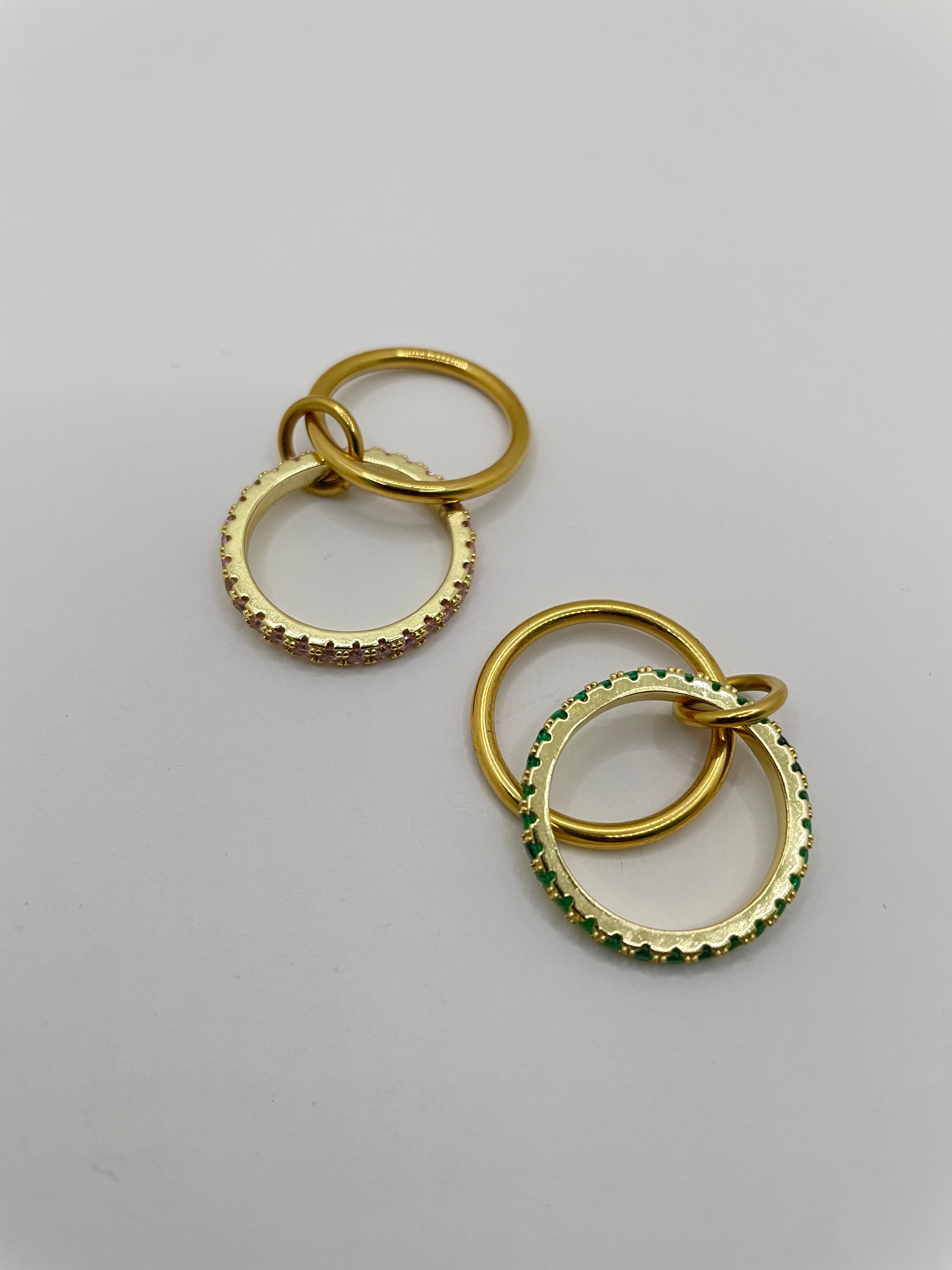 Annabell Green & Pink Embellished Ring Set