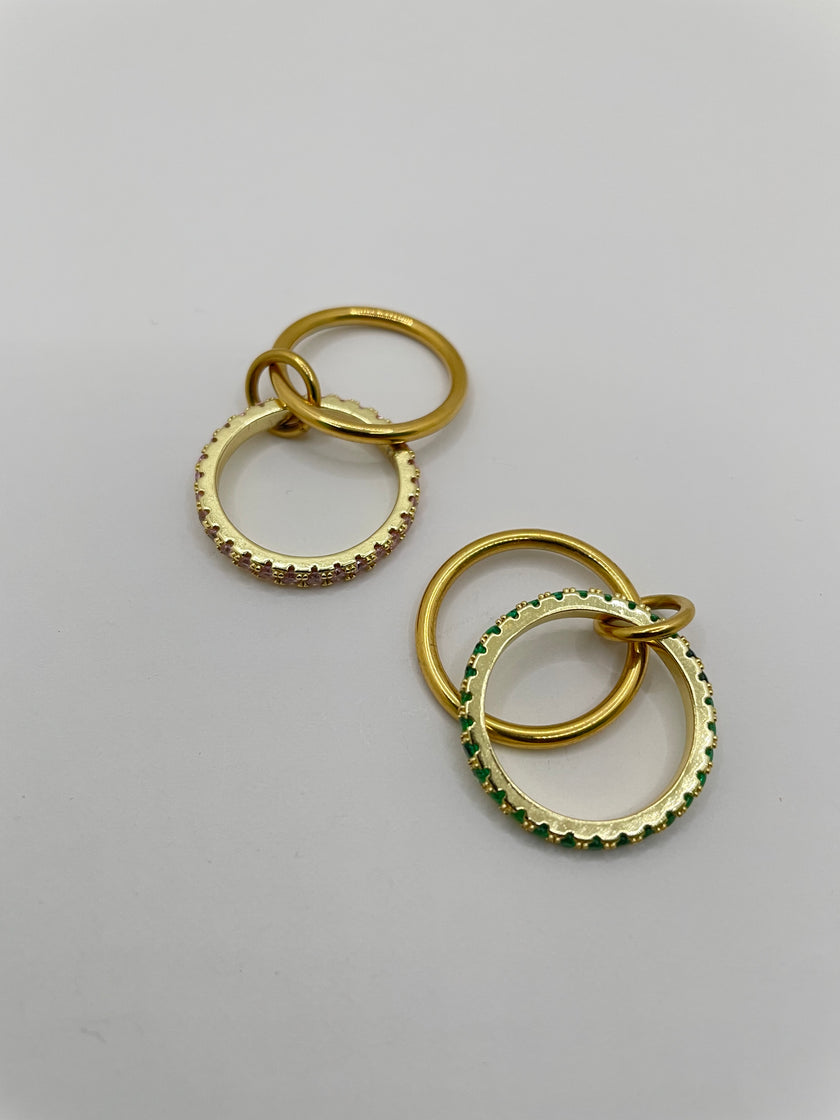 Annabell Green & Pink Embellished Ring Set