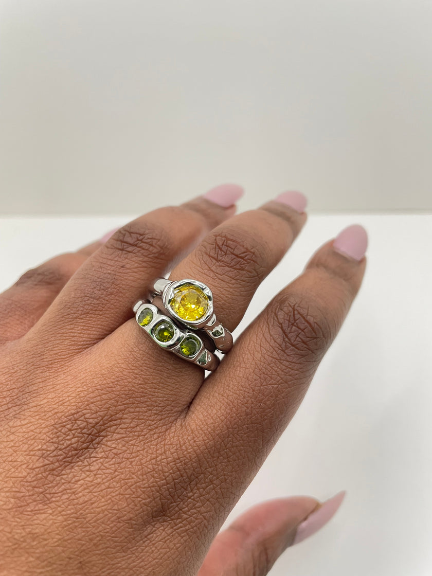 Odirile Green & Yellow Zircon Ring Set