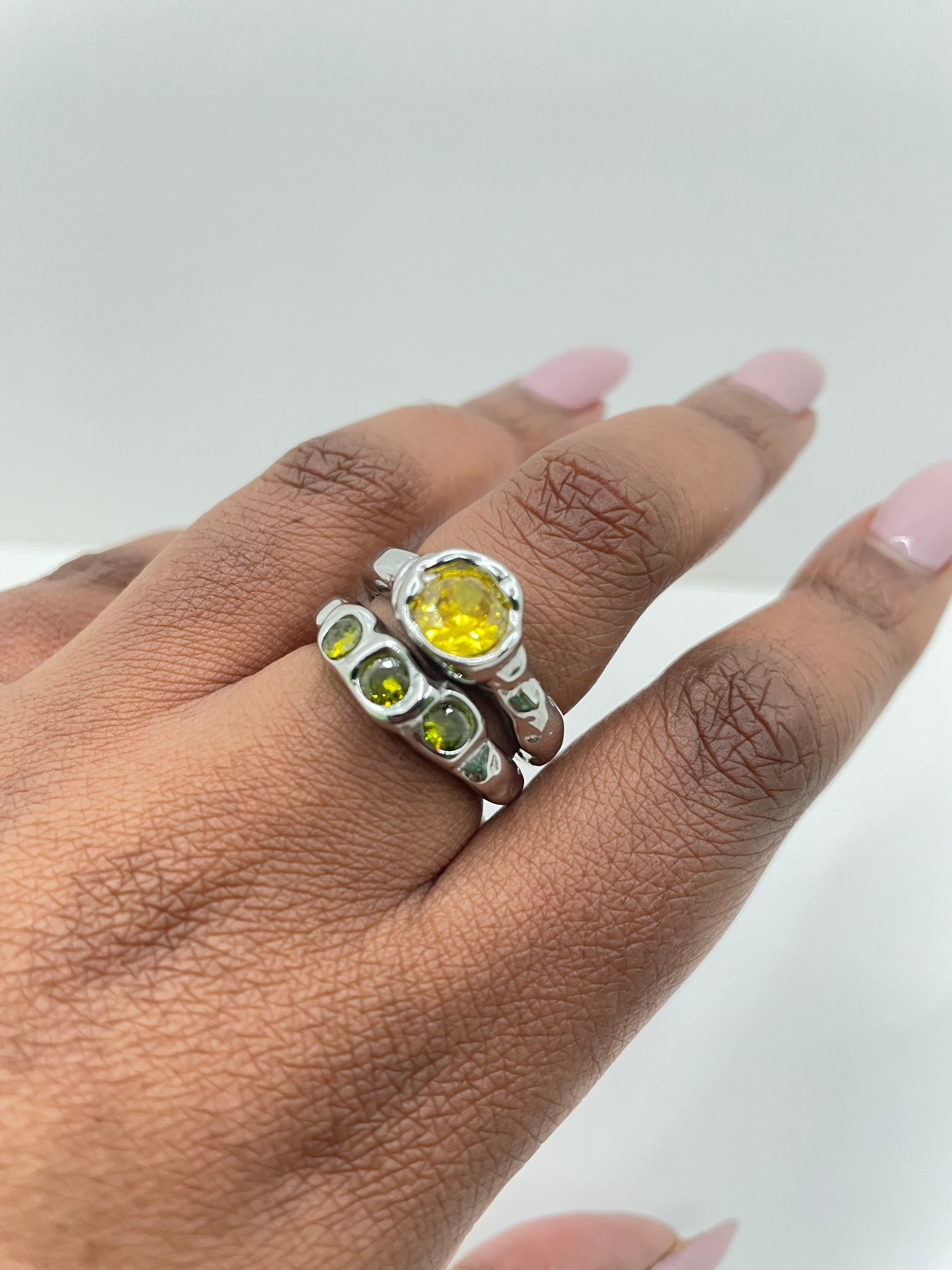 Odirile Green & Yellow Zircon Ring Set