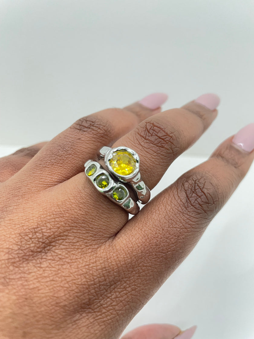 Odirile Green & Yellow Zircon Ring Set