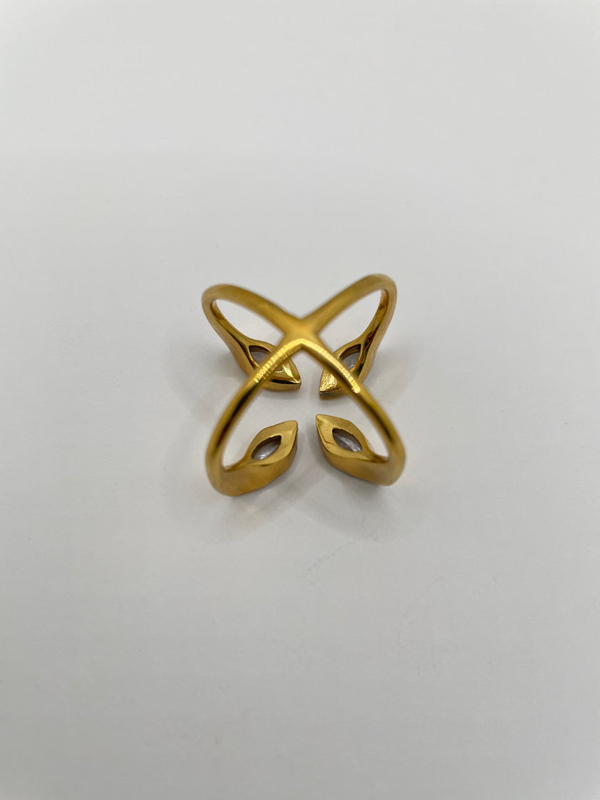 Tapiwa Gold Cross Arch Zircon Ring
