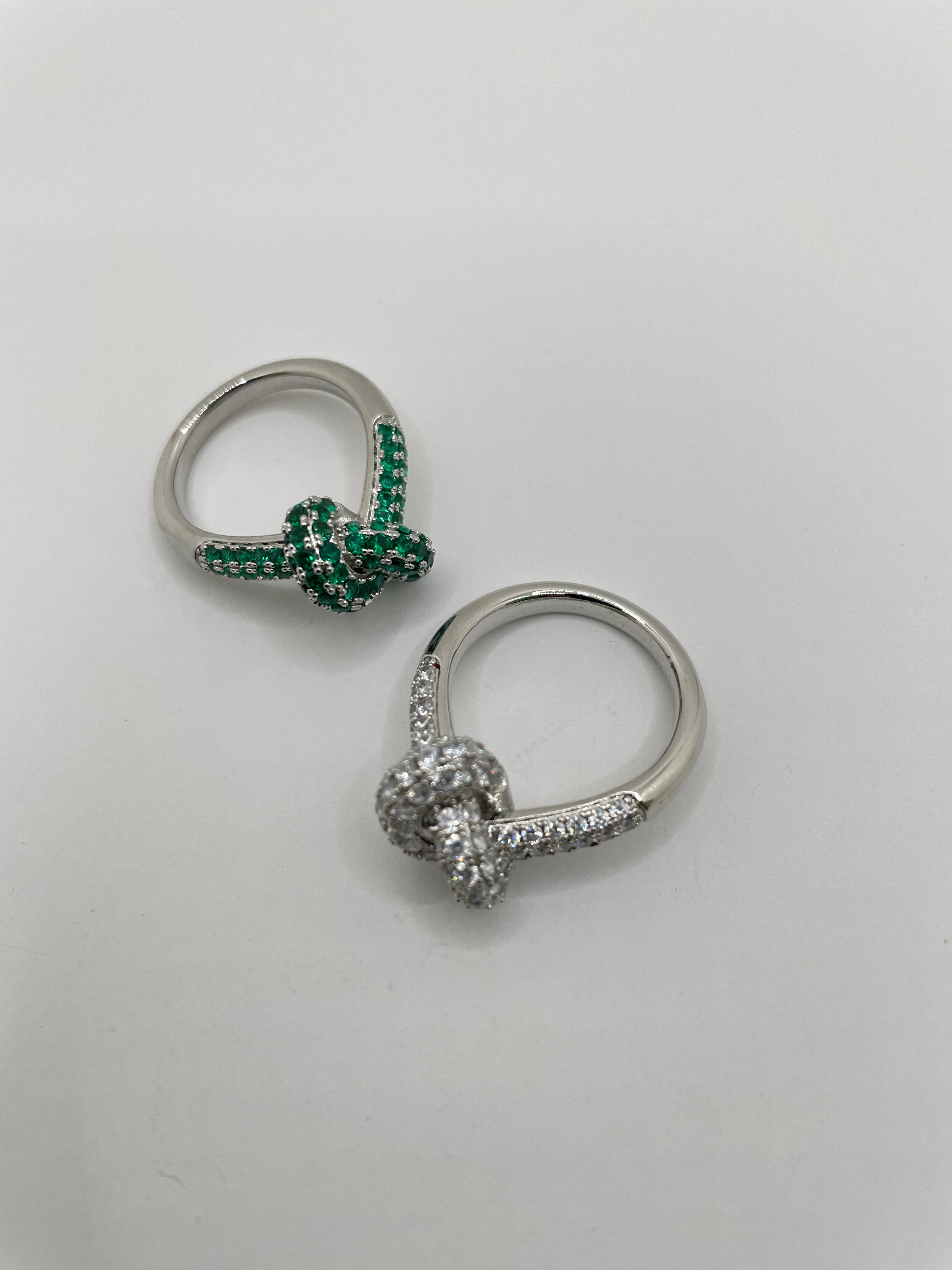 Kgah Silver & Green Twist Embellished Ring Set