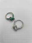 Kgah Silver & Green Twist Embellished Ring Set
