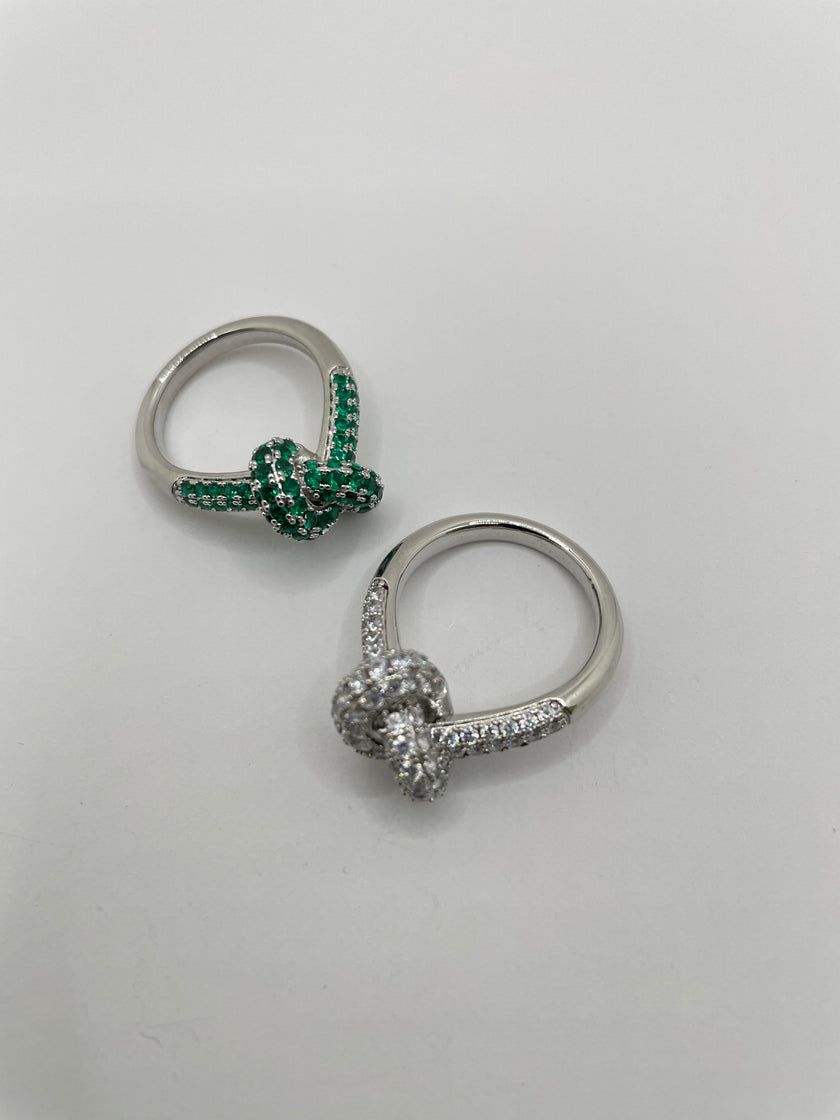 Kgah Silver & Green Twist Embellished Ring Set