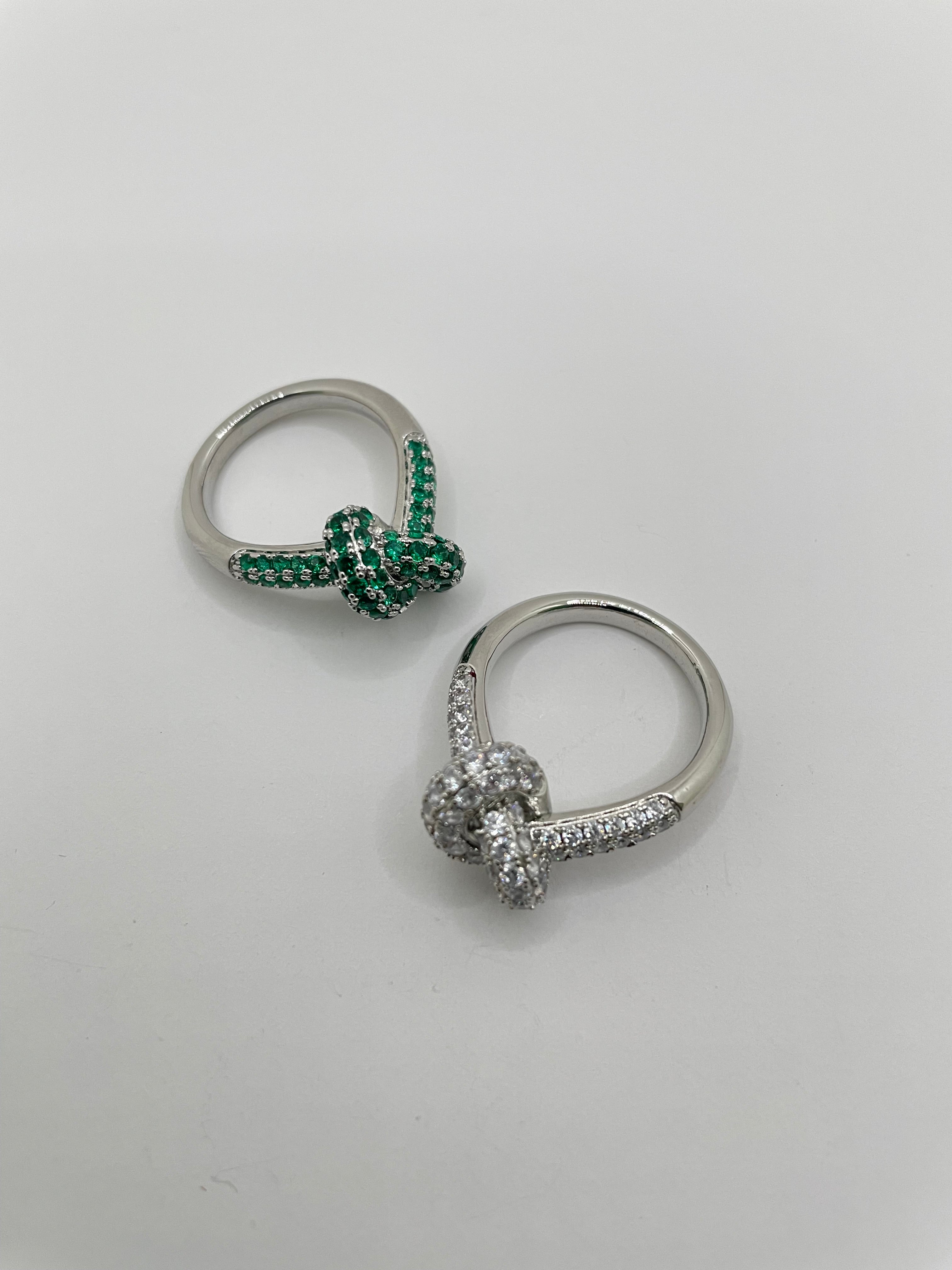 Kgah Silver & Green Twist Embellished Ring Set