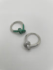 Kgah Silver & Green Twist Embellished Ring Set