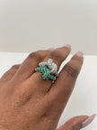 Kgah Silver & Green Twist Embellished Ring Set