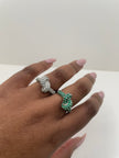 Kgah Silver & Green Twist Embellished Ring Set