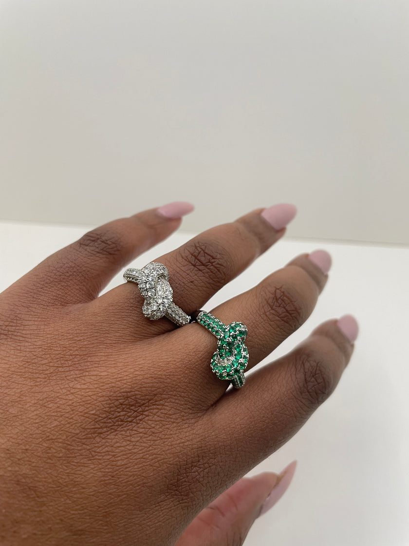 Kgah Silver & Green Twist Embellished Ring Set