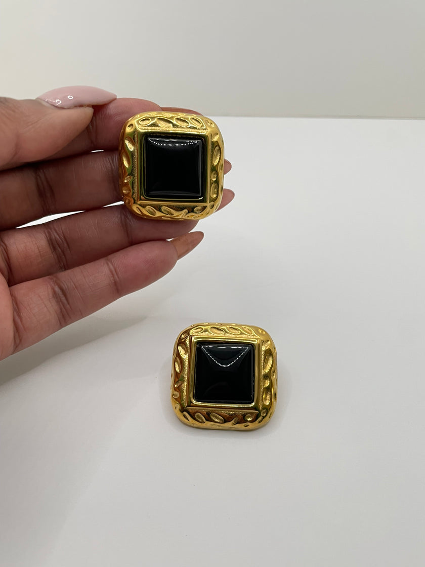 Nompilo Vintage Gold & Black Stud Earrings