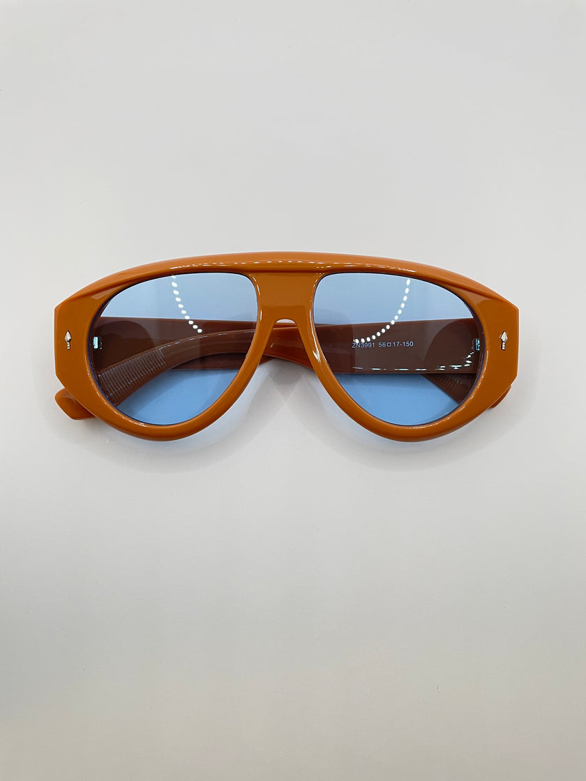 Lele Orange Aviator Blue Lens Sunglasses