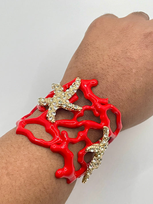 Lunathi Gold Star & Coral Oceanic Cuff Bracelet