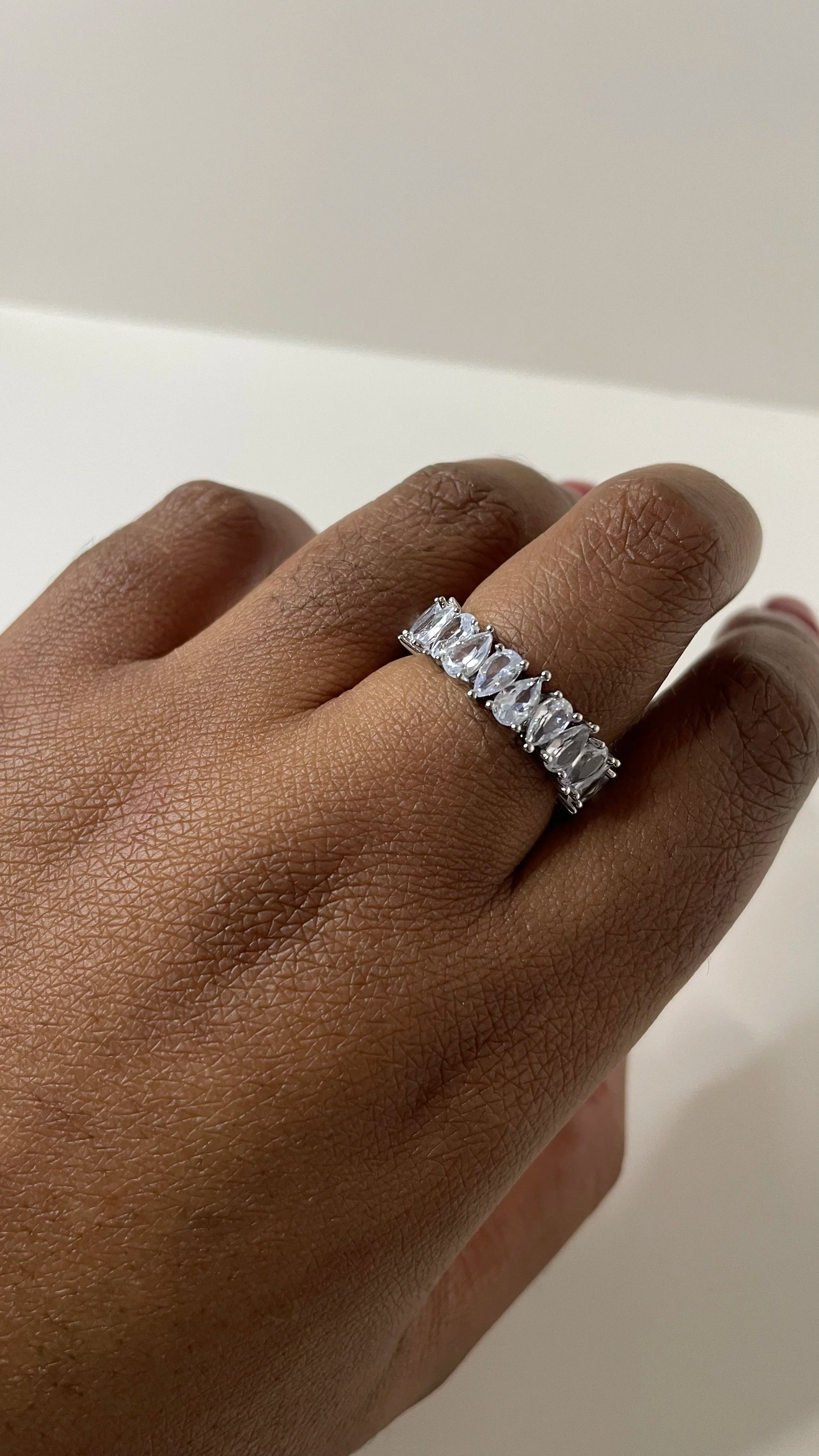 Khanyi Classic Silver Oval Zirconia Encrusted Stackable Ring