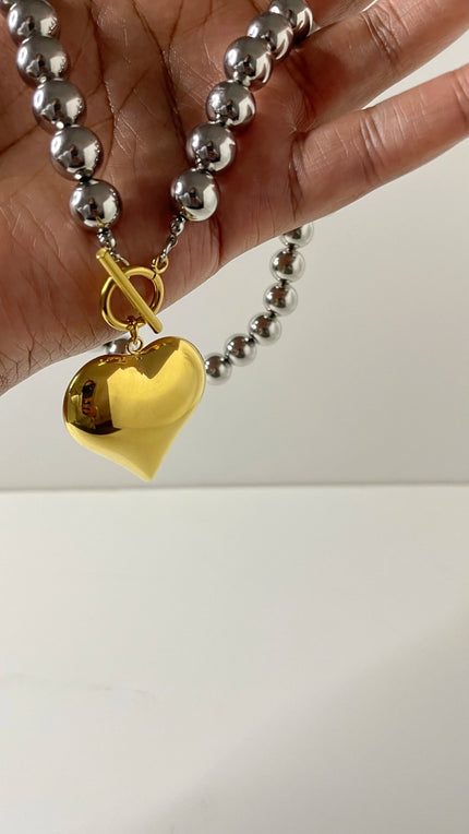 Najib Mixed Metal Chunky Heart Necklace